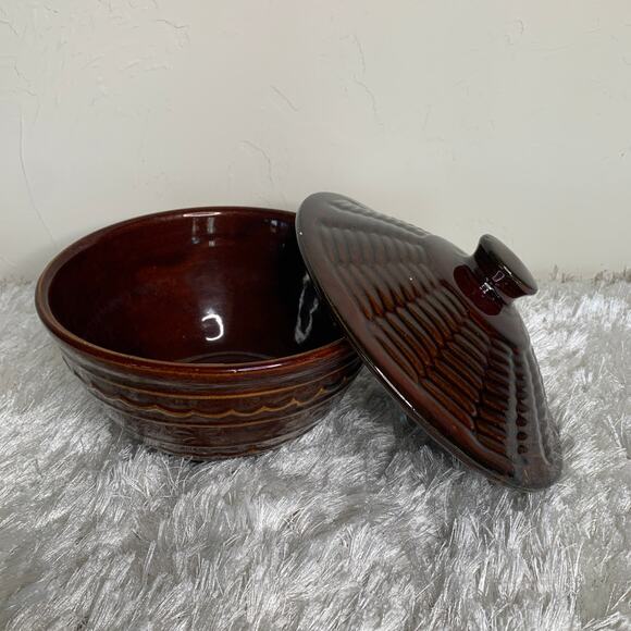 Vintage Marcrest Oven Proof Daisy Dot Brown Stoneware Bowl Dish - Picture 4 of 8